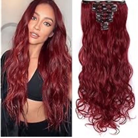 Curly Burgundy Hair Extension Clip In Extensions - Picture 7 of 7